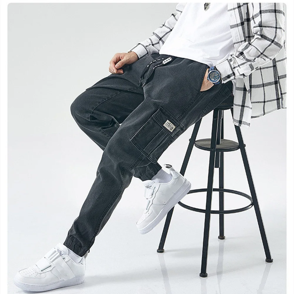 Men's Jeans Plus Fat Plus Size Tooling Pants Spring Autumn Sports Beamed Cargo Harlan Pocket Jeans Casual Long Joggers Trousers