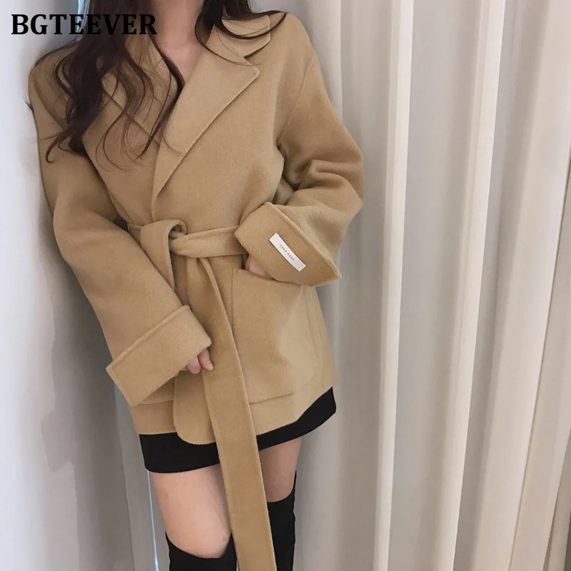 BGTEEVER элегантное шерстяное Женское пальто винтажное с поясом карманами женское