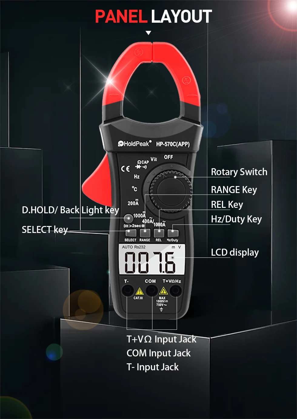 HoldPeak HP-870N Авто диапазон DC AC цифровой клещи мультиметр Pinza Amperimetrica Amperimetro True RMS частота подсветка