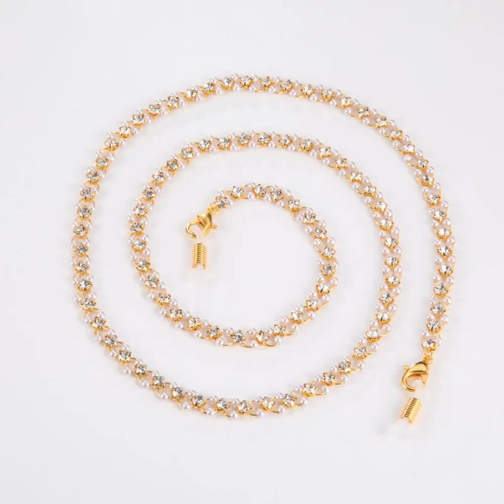 

Teamer Shiny Zircon Mask Strap Necklace Women Fashion Mask Chain Holder Simulated Pearl Crystal Glasses Chain Sunglasses Lanyard