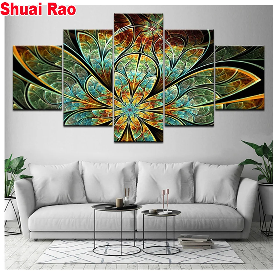 

5 Pieces Abstract fireworks flowers diamond paintings 5D diy Full Square Round Drill mosaic diamond embroidery kit decor