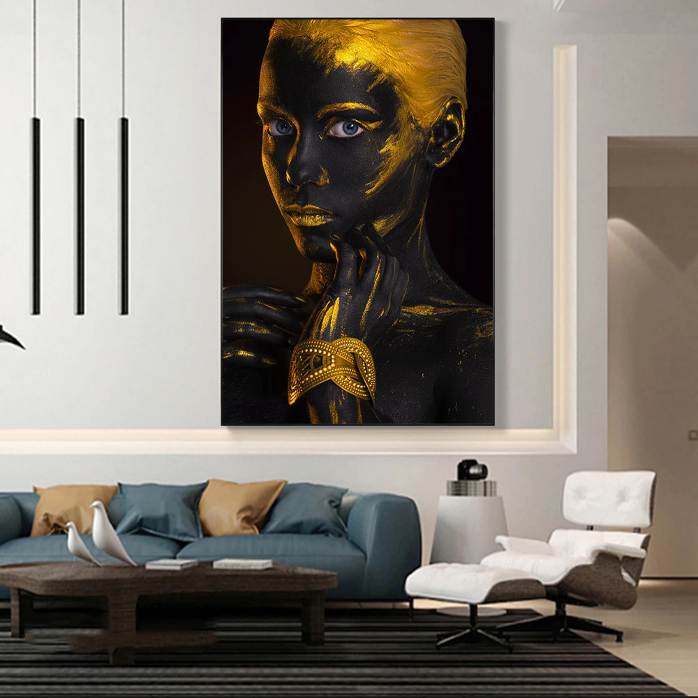 Золотая Сексуальная краска для тела холст художественные плакаты и принты
