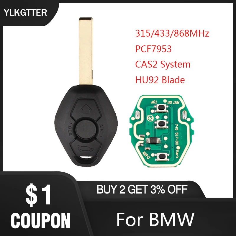 

Дистанционный ключ YLKUTTER для автомобилей BMW X3 X5 Z3 Z4 Z8 3/5/6/7 серии CAS2, 315 МГц/433 МГц/868 МГц, БЕСКЛЮЧЕВОЙ вход, передатчик PCF7953