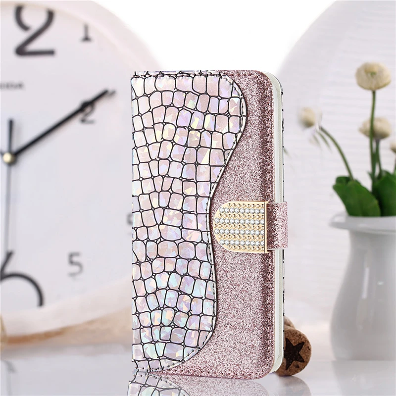 

Luxury Laser Diamond Leather Case For Samsung Galaxy J6 Plus J4 Plus Glitter Phone Bags Magnetic Stand Funda Coque Shockproof