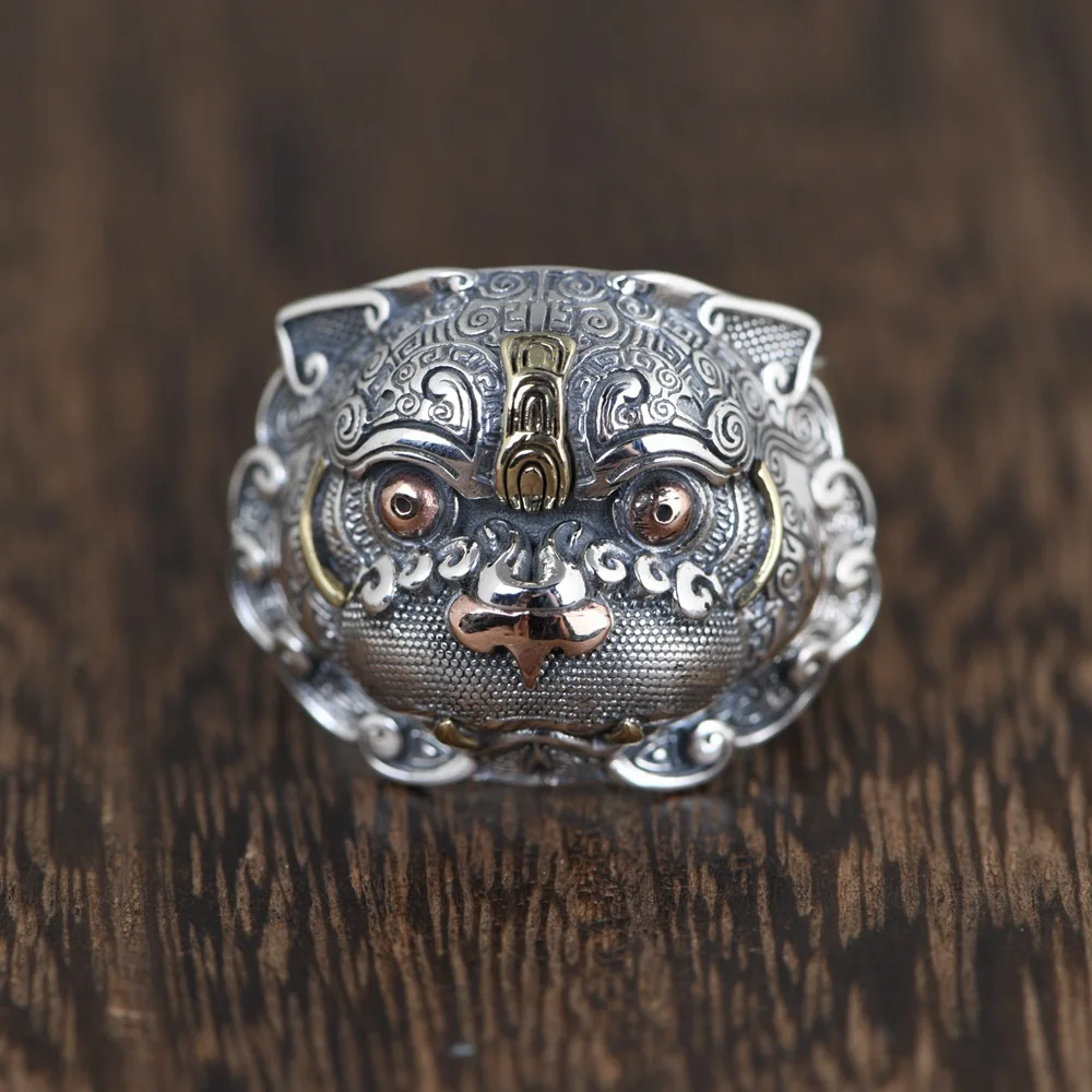 

Chinese Ethnic Style Silver Plated Pi Xiu Ring Feng Shui Good Lucky Wealth Ring Mythical Animal Men's Ring Anniversary Jewelry