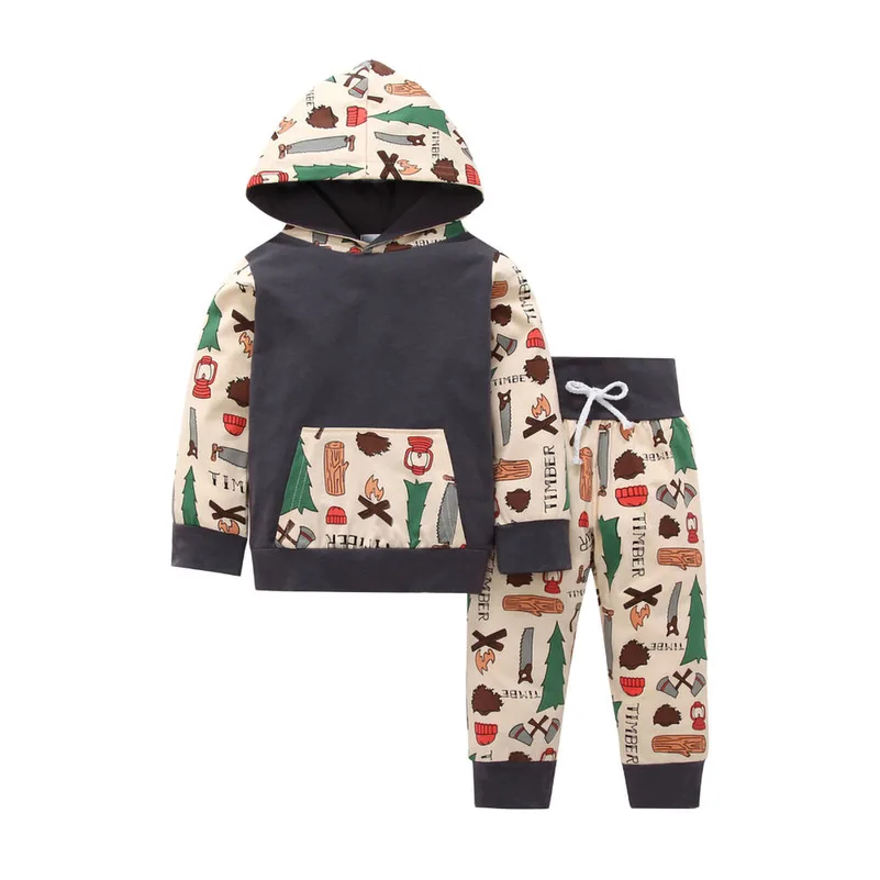 2019 Autumn Baby Casual Tracksuit Children Boy Girl Cotton Pocket Jacket + Pants 2Pcs Kids Leisure Farming Suit Infant Clothing images - 6