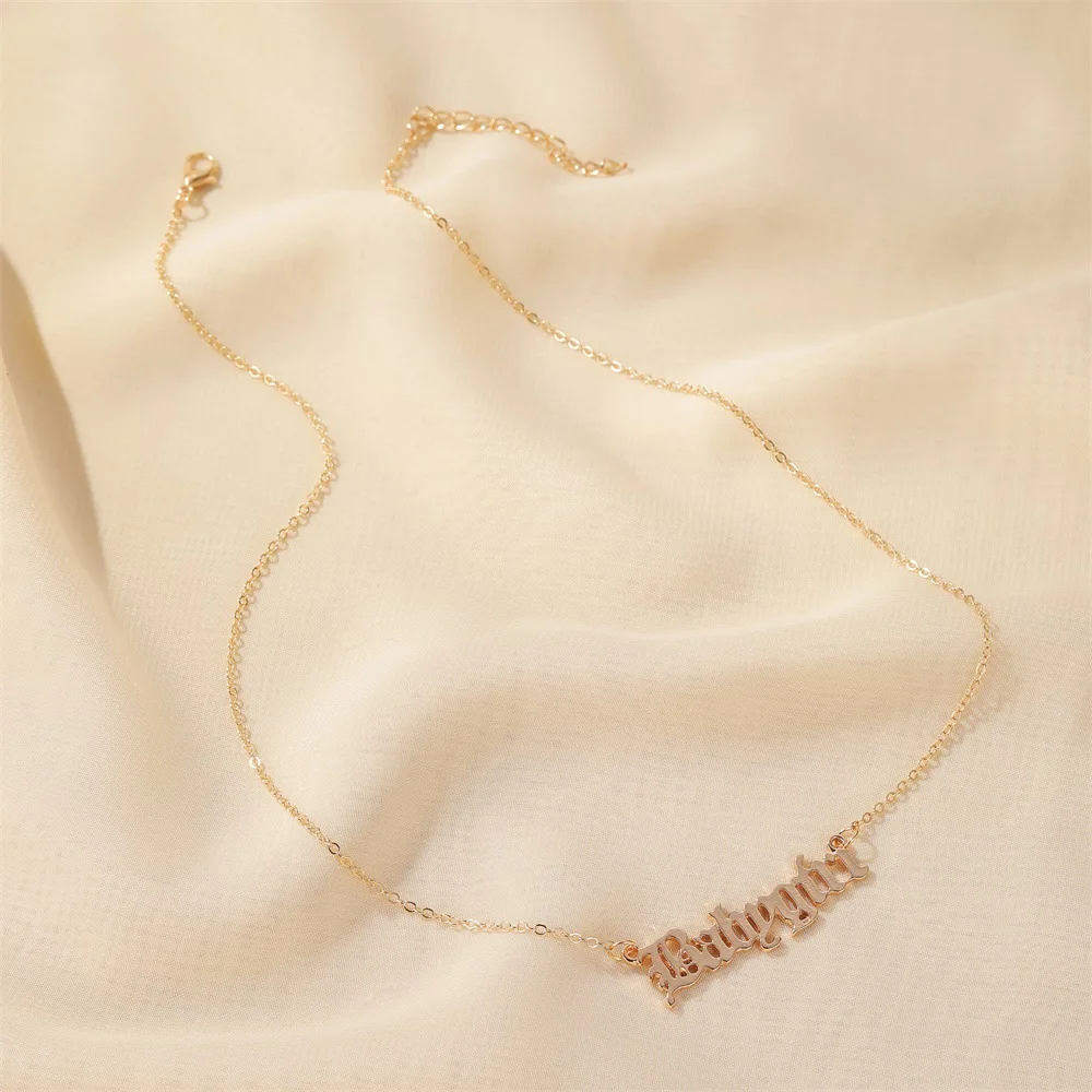

Women Stainless Steel Old English Necklace Gold Chain Choker Nameplate Necklace Boho Pretty Custom Name Necklace Bff Jewelry