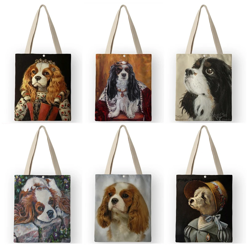 Холщовые сумки тоуты для женщин новинка 2020 с принтом картины маслом Charles Spaniel