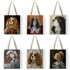 Холщовые сумки-тоуты для женщин, новинка 2020, сумки с принтом картины маслом Charles Spaniel, шоппер-сумка для школы и путешествий AKB01048