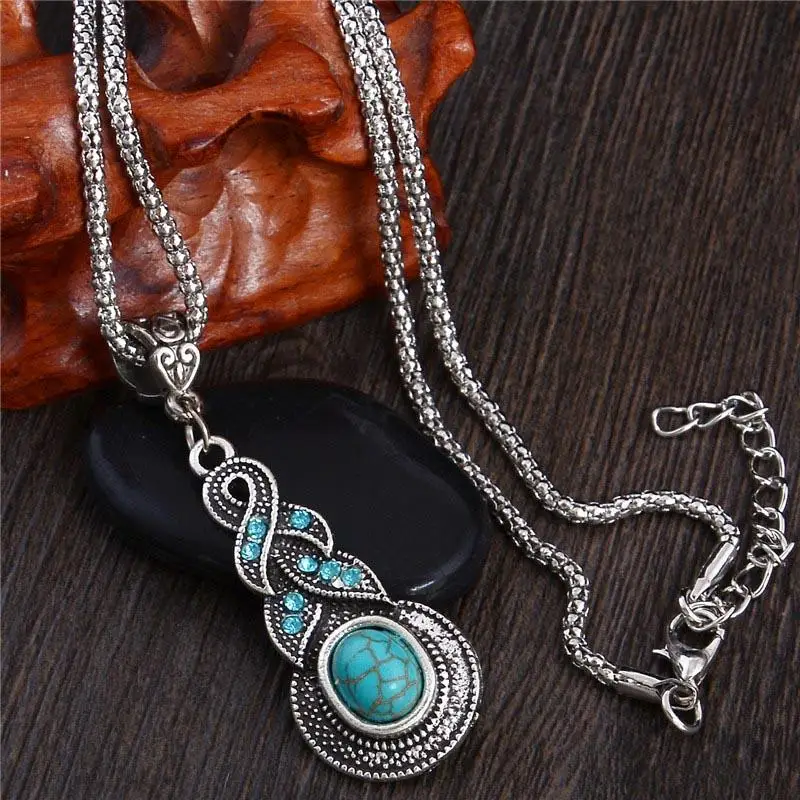 Модный свитер ожерелье для девочки серебряный цвет кулон натуральный камень