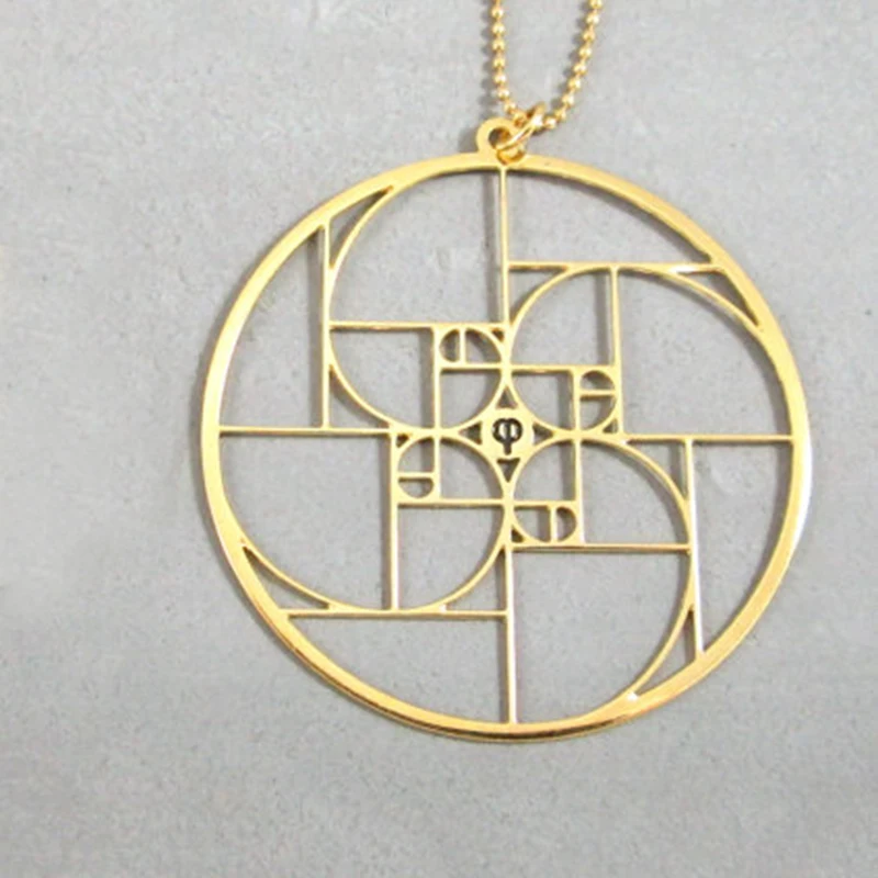 Оптовая продажа посеребренные ожерелья и подвески Fibonacci с круглой золотистой