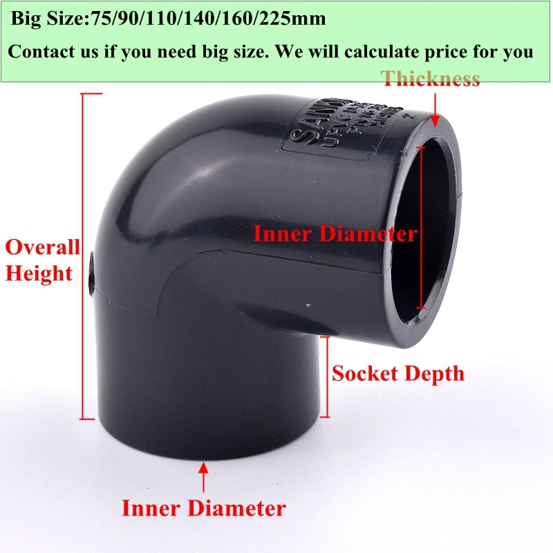I.D 20~63mm UPVC Pipe 90° Equal Elbow Connector Irrigation System Hydroponics Planting Frame Plastic Socket Connectors - купить по