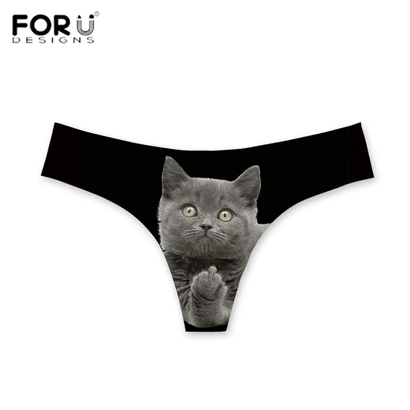 FORUDESIGNS Kawaii 3D средний палец кошка/Pussy печати для женщин сексуальные стринги
