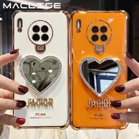 luxury brand plating love heart mirror phone case for huawei honor 9x 20 p40 pro mate 30 fashion girl diamond crystal soft cover