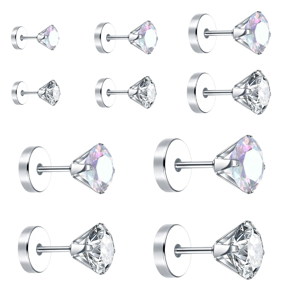 

1PC Simple Bling Zircon Stone Stud Earrings 18G 3-8mm Crystal Lobe Ear Piercing Stud Earrings For Men Women Jewelry