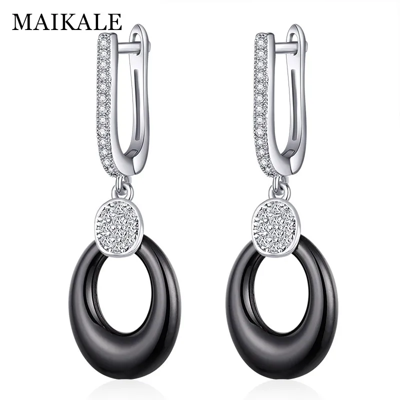 silver black MAIKALE, классические круглые висячие серьги, маленькие кубические циркониевые покрытые золотом и серебром корейские серьги для женщин, подарок другу - Окраска металла: silver black