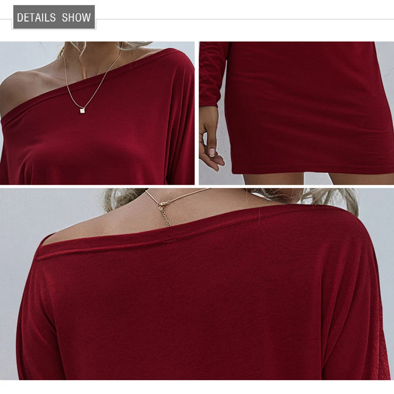 

2021 Summer Women's Short Skirt Loose Long-sleeved Dress Oblique Collar Solid Color Mid-waist Sexy Bag Hip Dress Mini Skirt