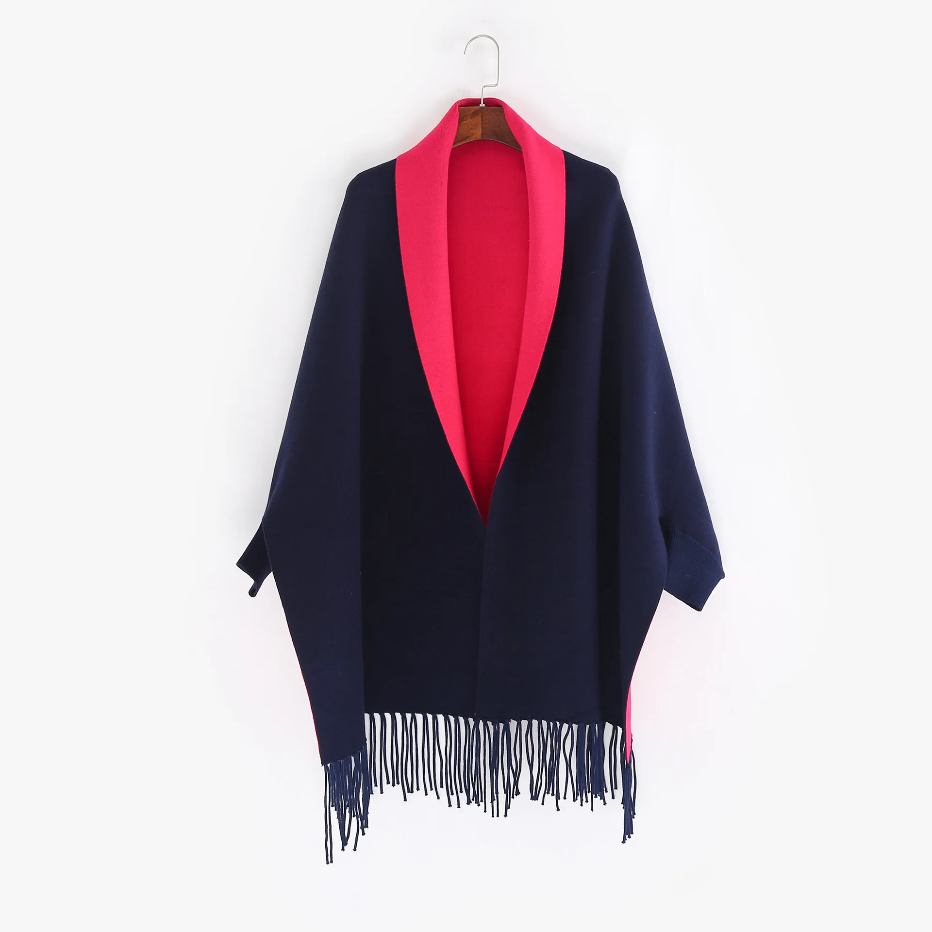 

Womens Poncho Cape Ladies Shawl Wrap Imitation Cashmere Thickened Autumn Solid Color Warm Red Fashion Coat