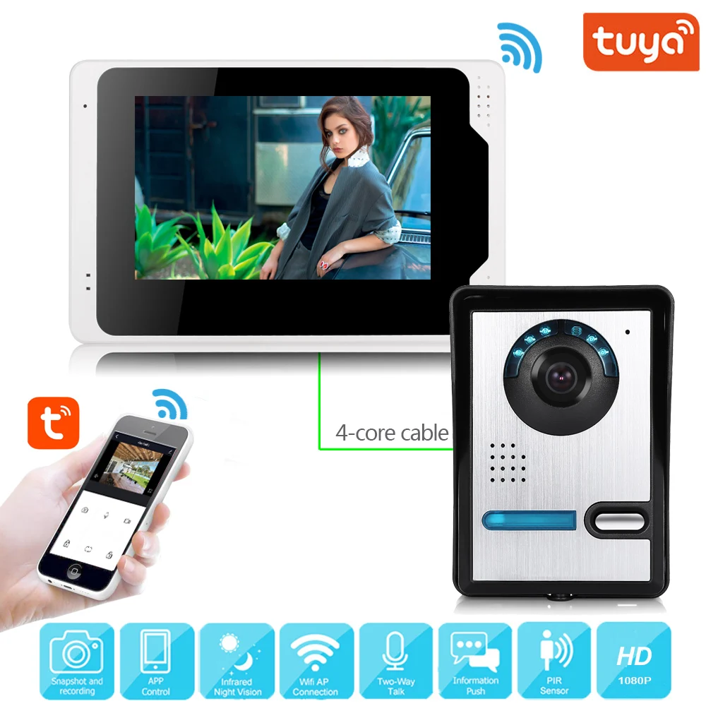 Tuya Smart приложение WI FI подключение видео проводной дверной звонок 7in сенсорный