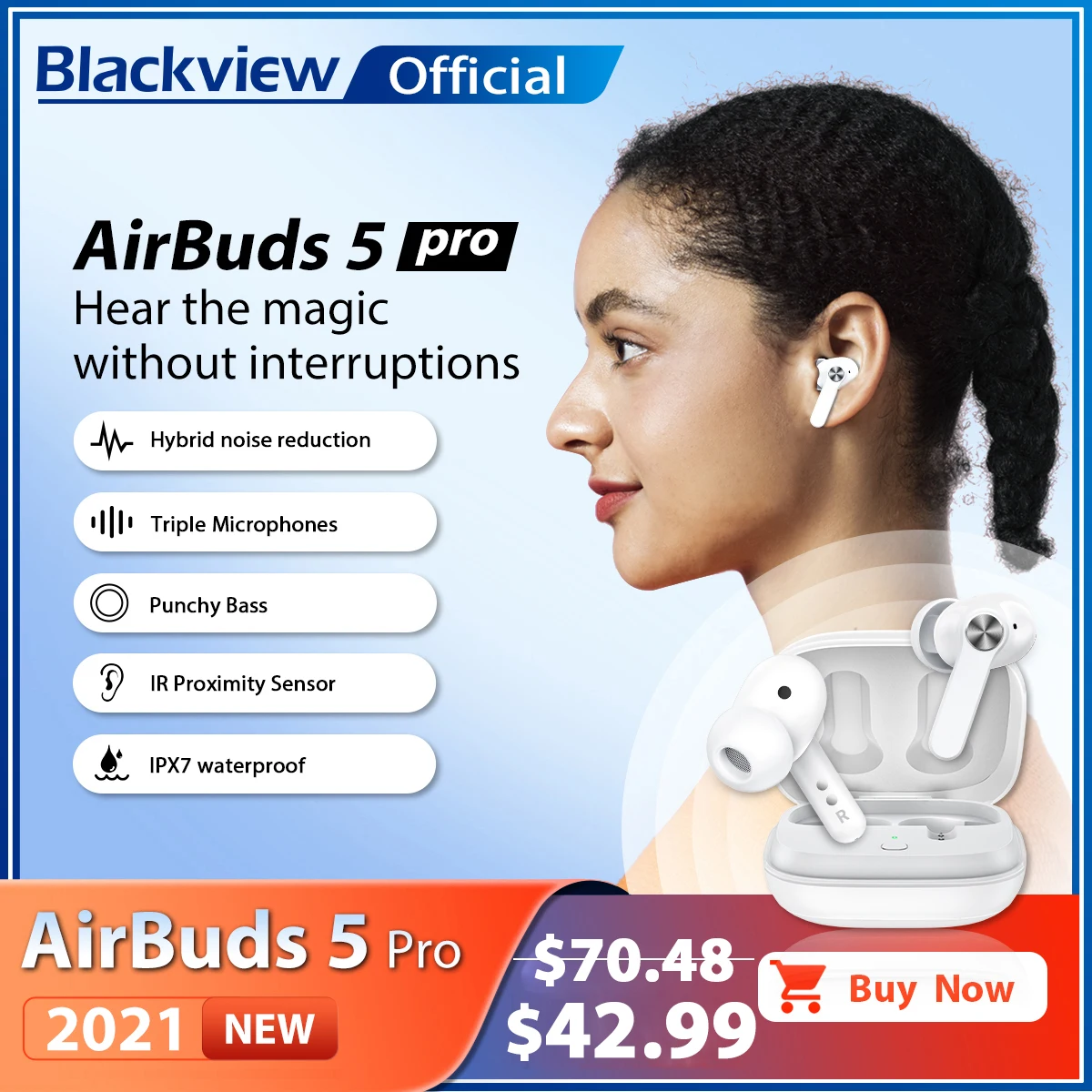 TWS-гарнитура Blackview AirBuds 5 Pro гибридные наушники с активным шумоподавлением