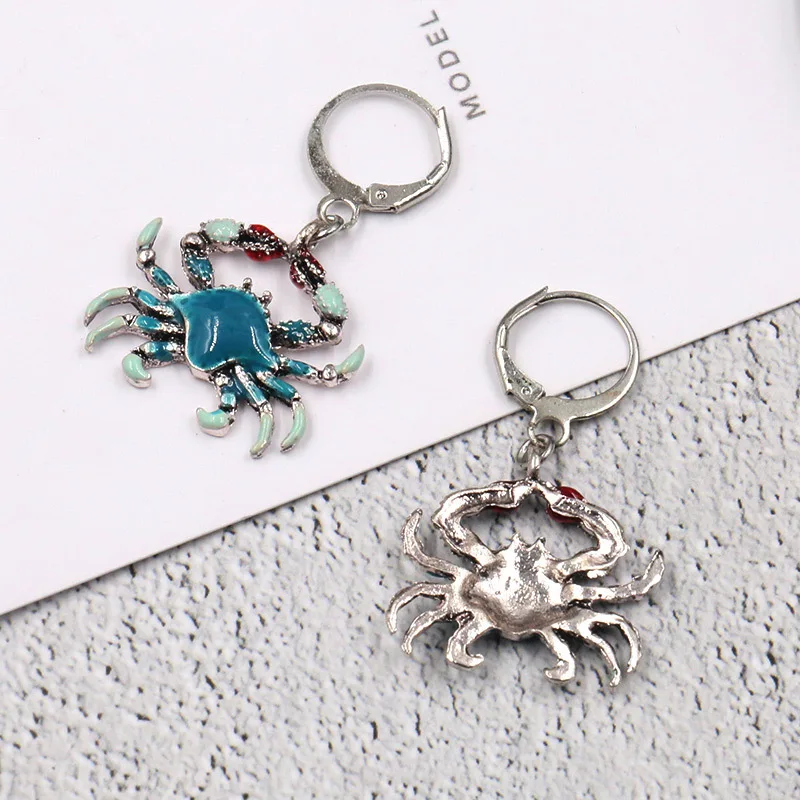 Hot Sale Fashion Oil Dripping Crab Earring Woman Popular Cute Blue Alloy Long Earrings Eardrop Jewellery Gift | Украшения и
