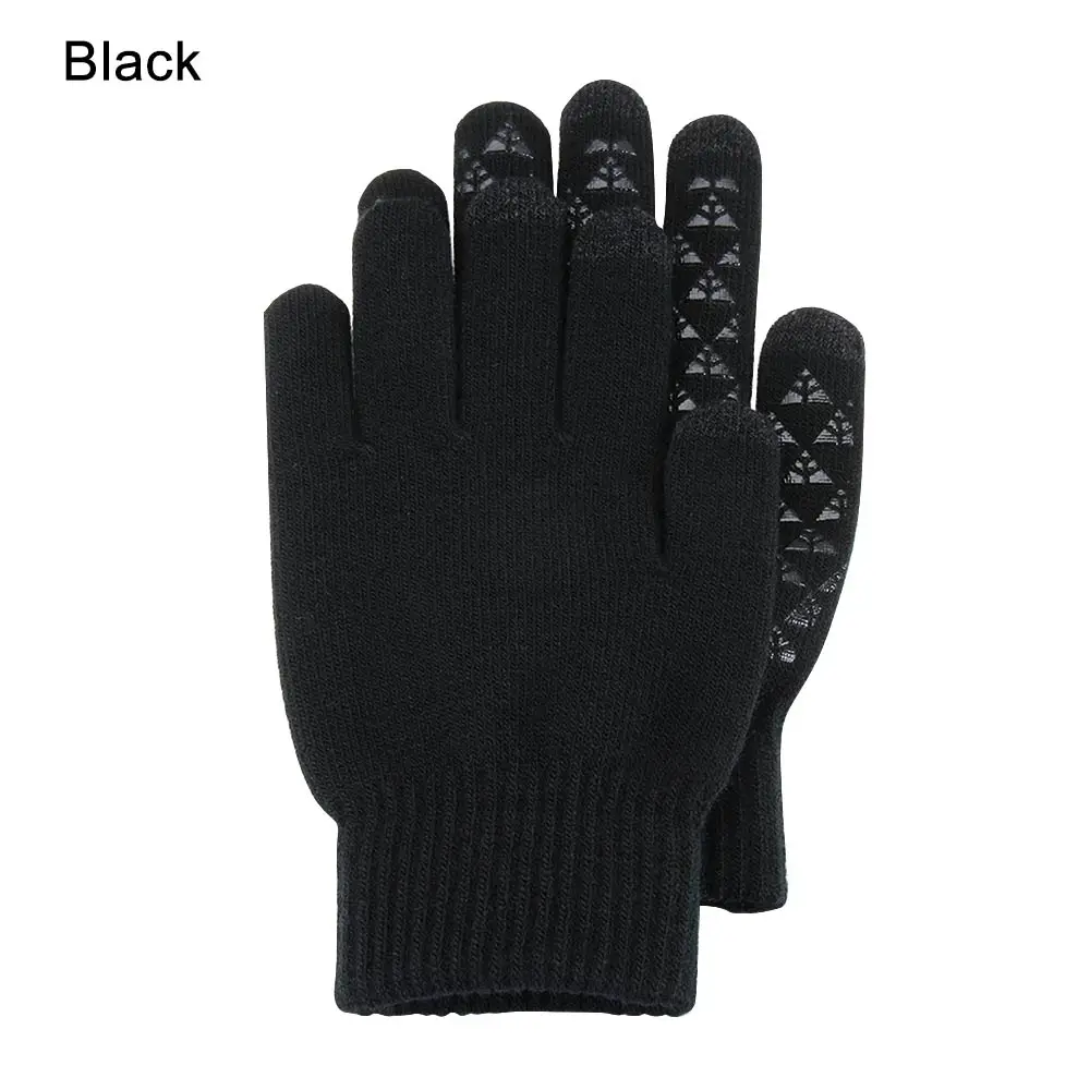 7-black 1 шт., мужские зимние теплые вязаные перчатки, гибкие перчатки на полный палец, утолщенные шерстяные кашемировые перчатки для смартфона, планшета - Цвет: 7-black