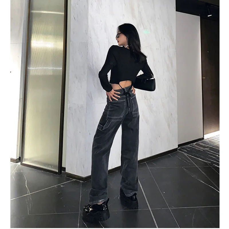 2023 High Waist Loose full length Mom Jeans For Women Plus Size Harajuku Straight Wide Leg Clothes trousers Boyfriend Jeans
