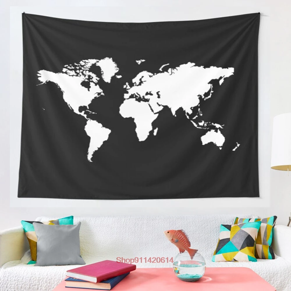 

Black and White World Map tapestry Mosaic Style Hippie Boho Wall Tapestries Mandala Fabric Mat Living Room Decor