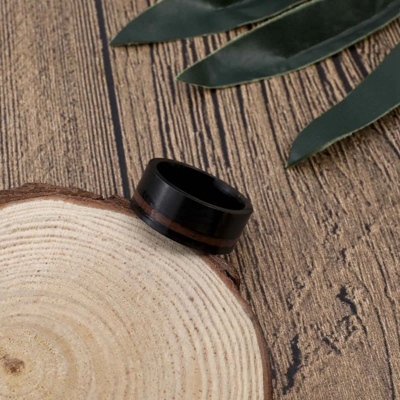 8 мм черные кольца из нержавеющей стали инкрустация Гавайская КоА дерево и