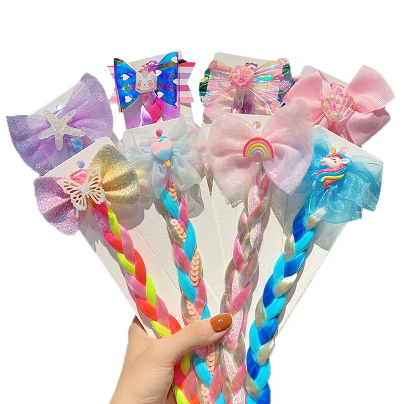 

New Girls Cute Cartoon Chiffon Bow Colorful Twist Braid Hair Decorate Headband Kids Lovely Hairbands Fashion Hair Accessories