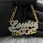 Индивидуальное ожерелье с именем VishowCo, двойное позолоченное ожерелье с именной табличкой на заказ, ожерелье с 3D цирконием на заказ, s Hip Pop ювелирные изделия
