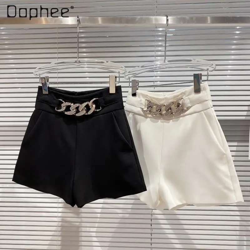 Женские шорты с широкими штанинами Короткие штаны металлической цепочкой и