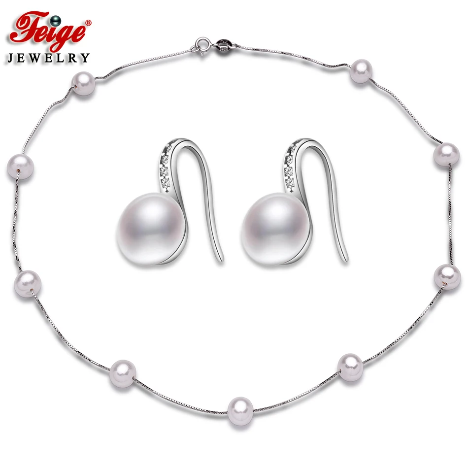 

Женский комплект из ожерелья и серег, из серебра 925 пробы с натуральным пресноводным жемчугом