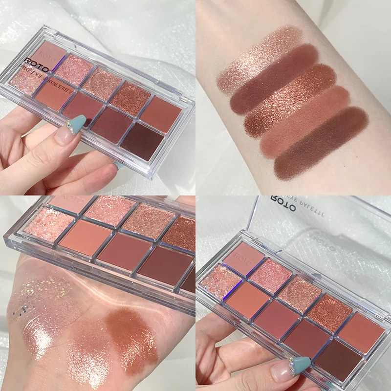 

10 Color Eyeshadow Palette Not Easy To Fade Lasting Eye Shadow Powder Sequins Matte Pearlescent Earth Color Eye Maquiagem TSLM1