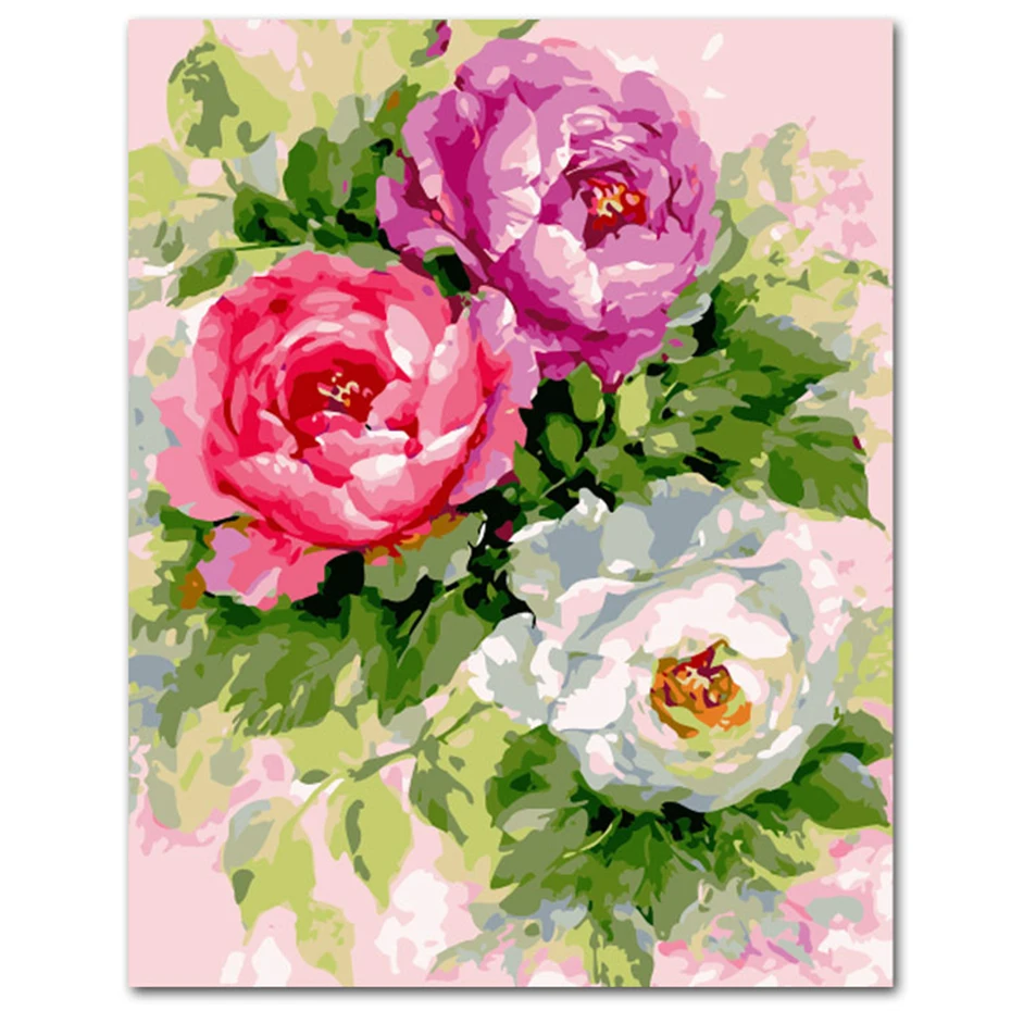 

AMTMBS Flower Peony DIY Painting By Numbers Adults For Drawing On Canvas HandPainted Coloring By Numbers Wall Art Number Decor