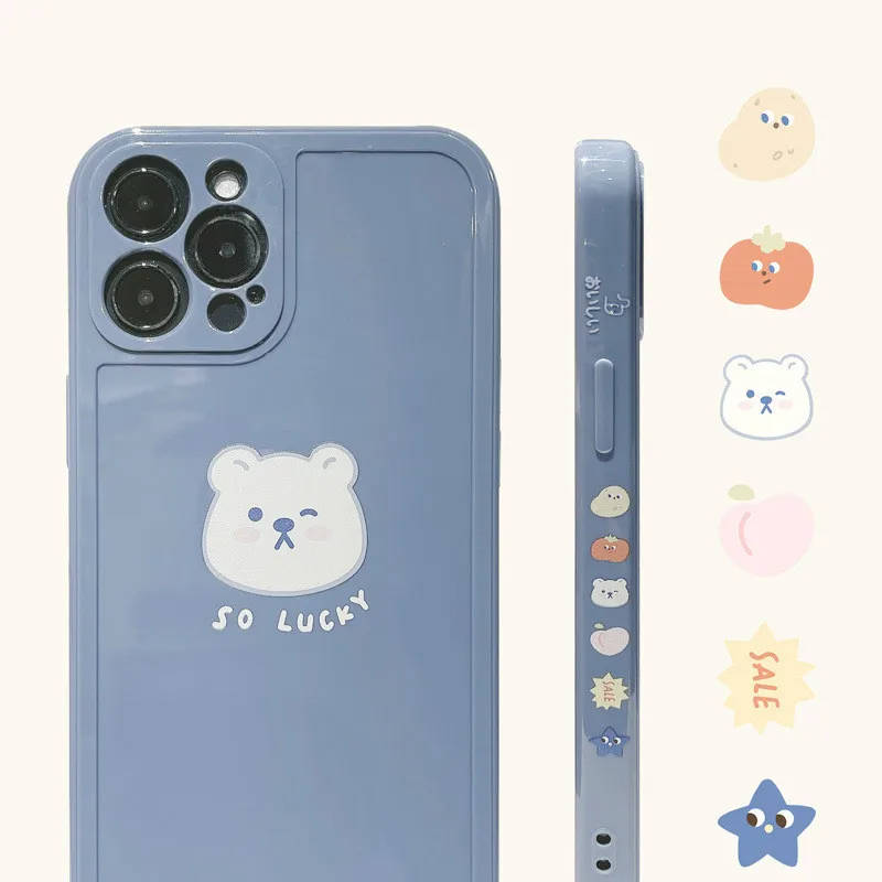 

Fashion Pure color side bear mobile phone case for iPhone 11 12Pro Max mini X XR XS Max 8 7PluS anti-drop protective back cover