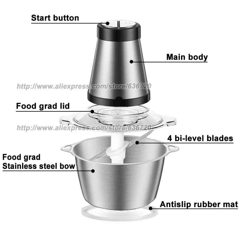 7-Cup пищевой процессор системы, электрический измельчитель для продуктов 4 двухуровневые лезвия 1800 мл прочная чаша из нержавеющей стали