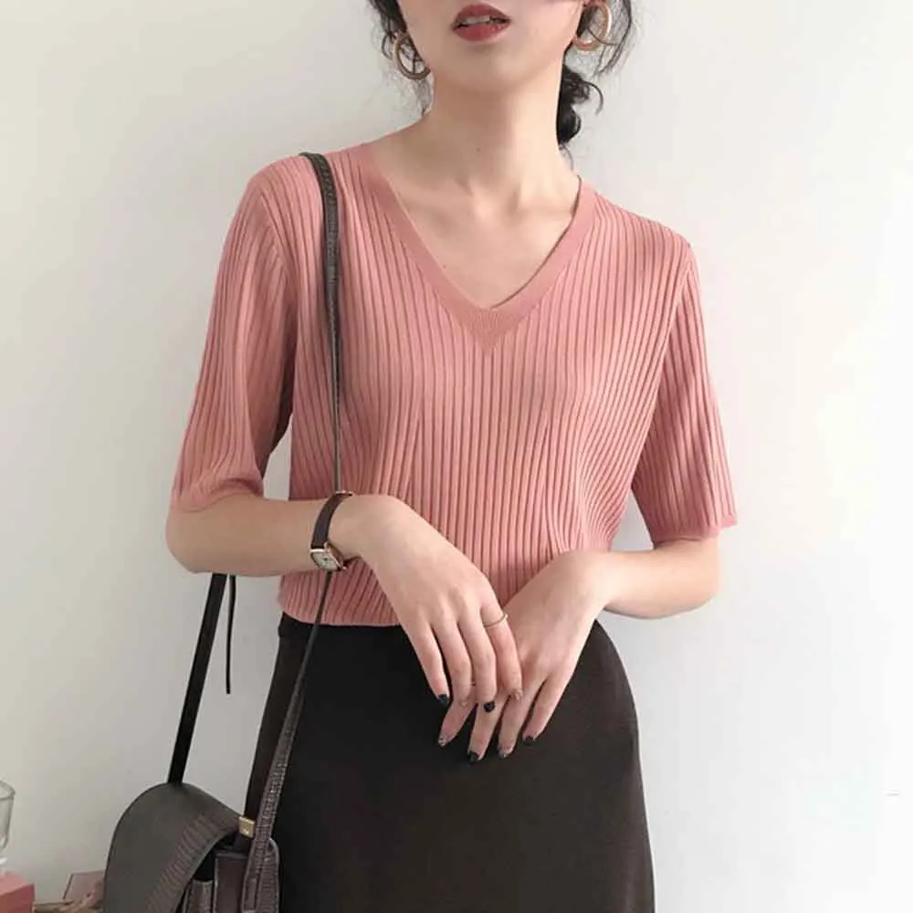 Футболка из вискозы трикотажная женская весна-лето приталенные дышащие для