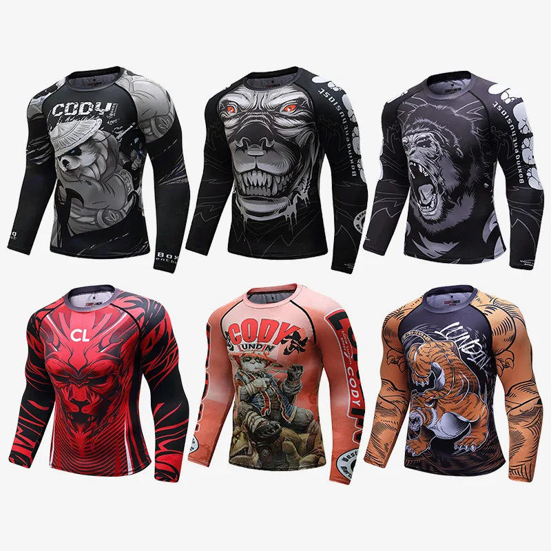 

MMA BJJ T Shirts Sport Running Fitness Compression Mens T-shirt Fighting Boxing Kickboxing Muay Thai Jiu Jusit Rashguard Shirts