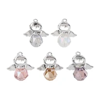 doreenbeads metal glass charms fairy silver color pink faceted pendants handmade diy making necklace jewelry 21mm x 19mm 5pcs