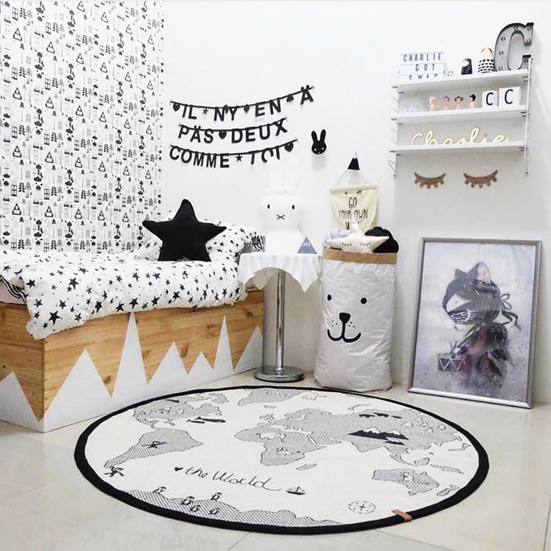 

Kids Room Round World Map Toy Storage Portable Play Mat For Toy Baby Playing Floor Organizer Blanket Mat 135*135cm