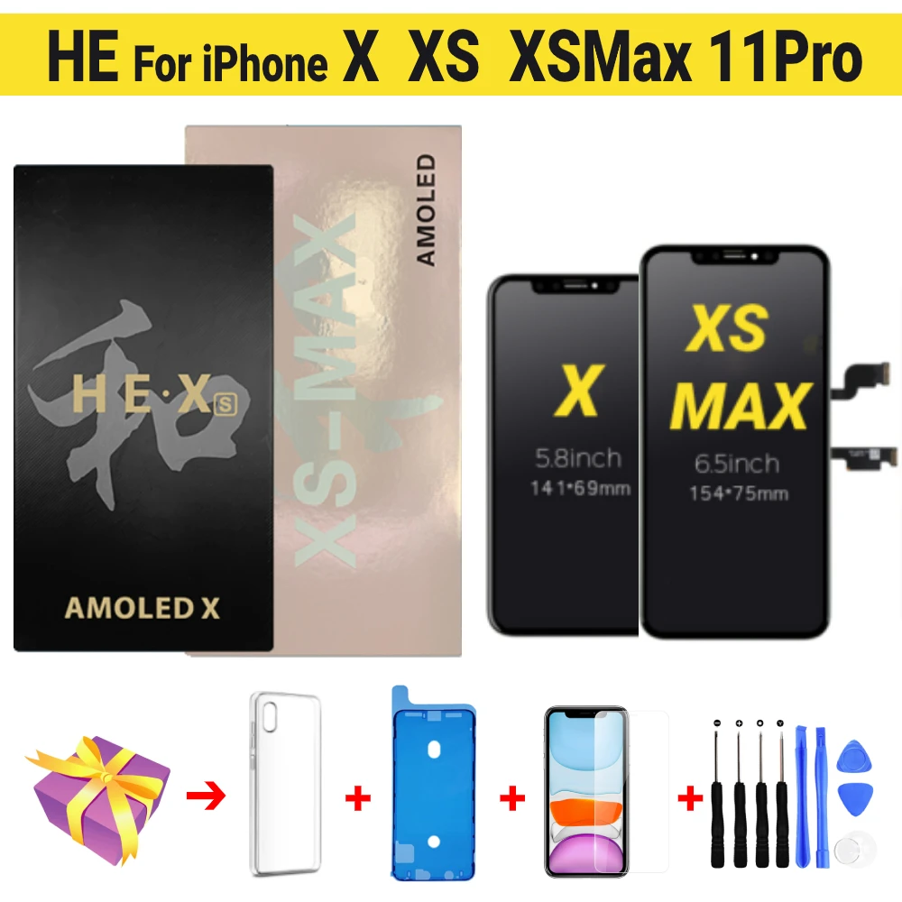

HE OLED For iPhone X Xs Max 11Pro LCD Display Pantalla Touch Screen Digitizer Assembly Replacement Parts LCDs Free Gifts