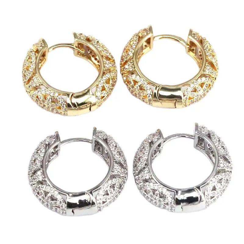 

3 Pairs New Geometry Gold Silver Color CZ Wedding Hoop Earrings for Women Fashion jewelry Design Gift