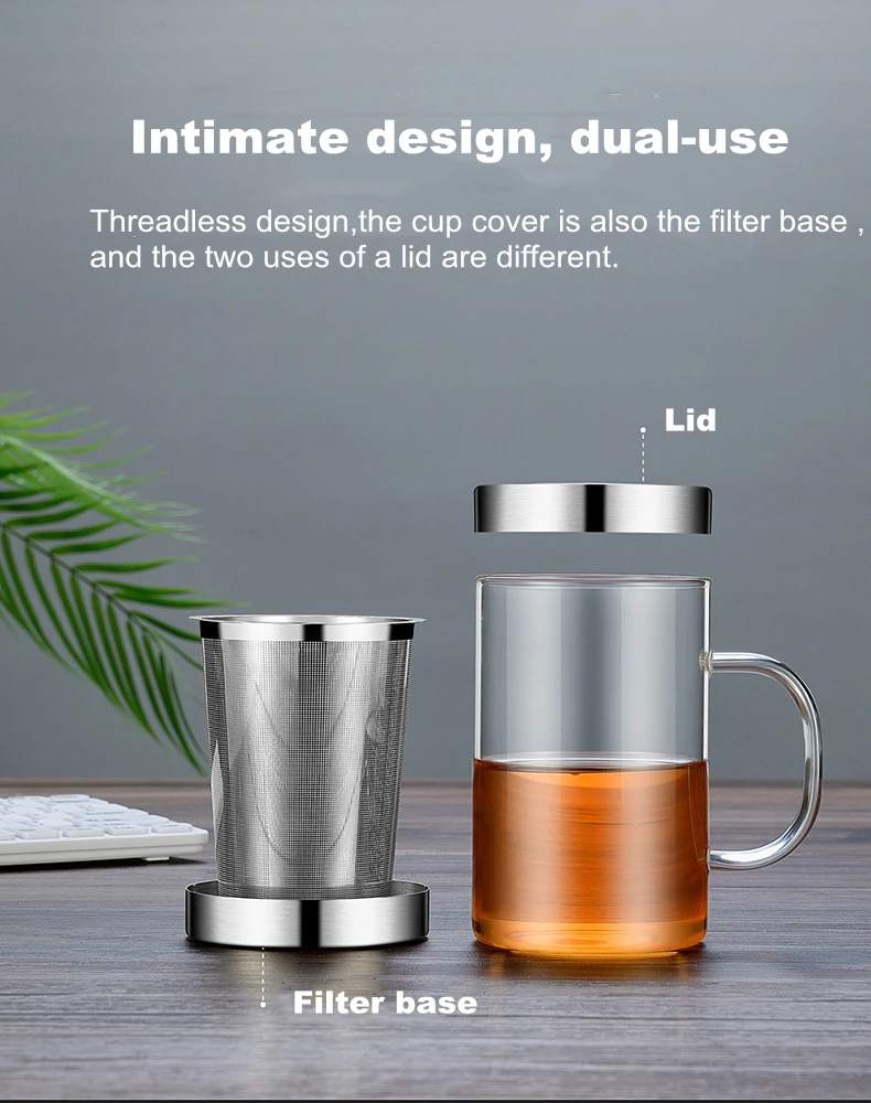 500ml Travel Heat-resistant Glass Tea Infuser Mug With Stainless Steel Lid Coffee Cup Tumbler Kitchen Heat-resistant Large