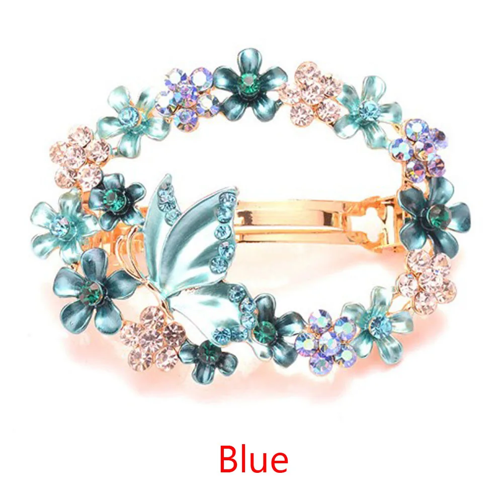Blue 1 шт. модный разноцветный окрашенный кристалл бабочка цветок полый женская заколка для волос горный хрусталь шпильки аксессуары для укладки волос - Цвет: Blue
