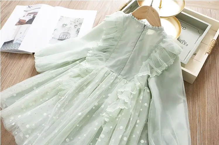 2020 г. весеннее кружевное Сетчатое платье принцессы в горошек с оборками для