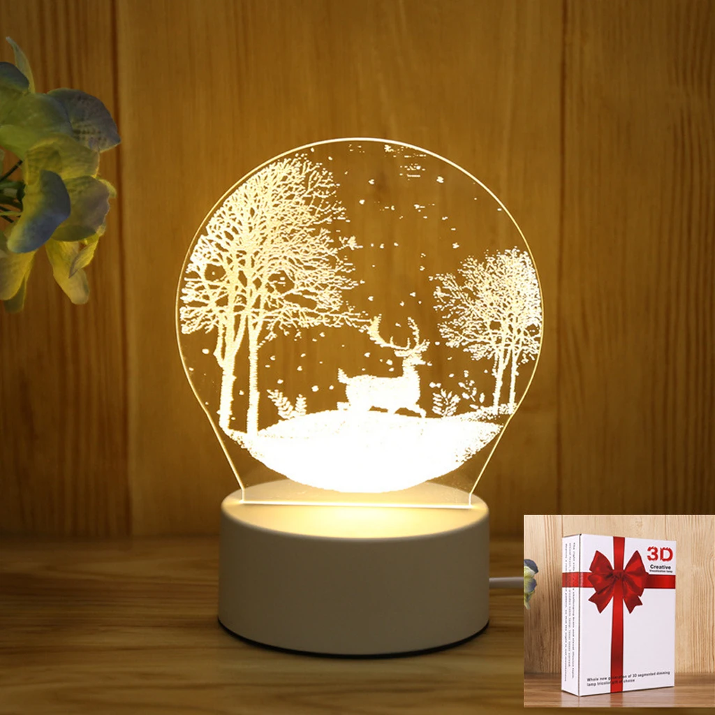 

3D LED Snow Forest Elk Night Lights Novelty Illusion Indoor Sunset Bedside Desk Lamp For Child Room Party Decor Indie Kid Gift