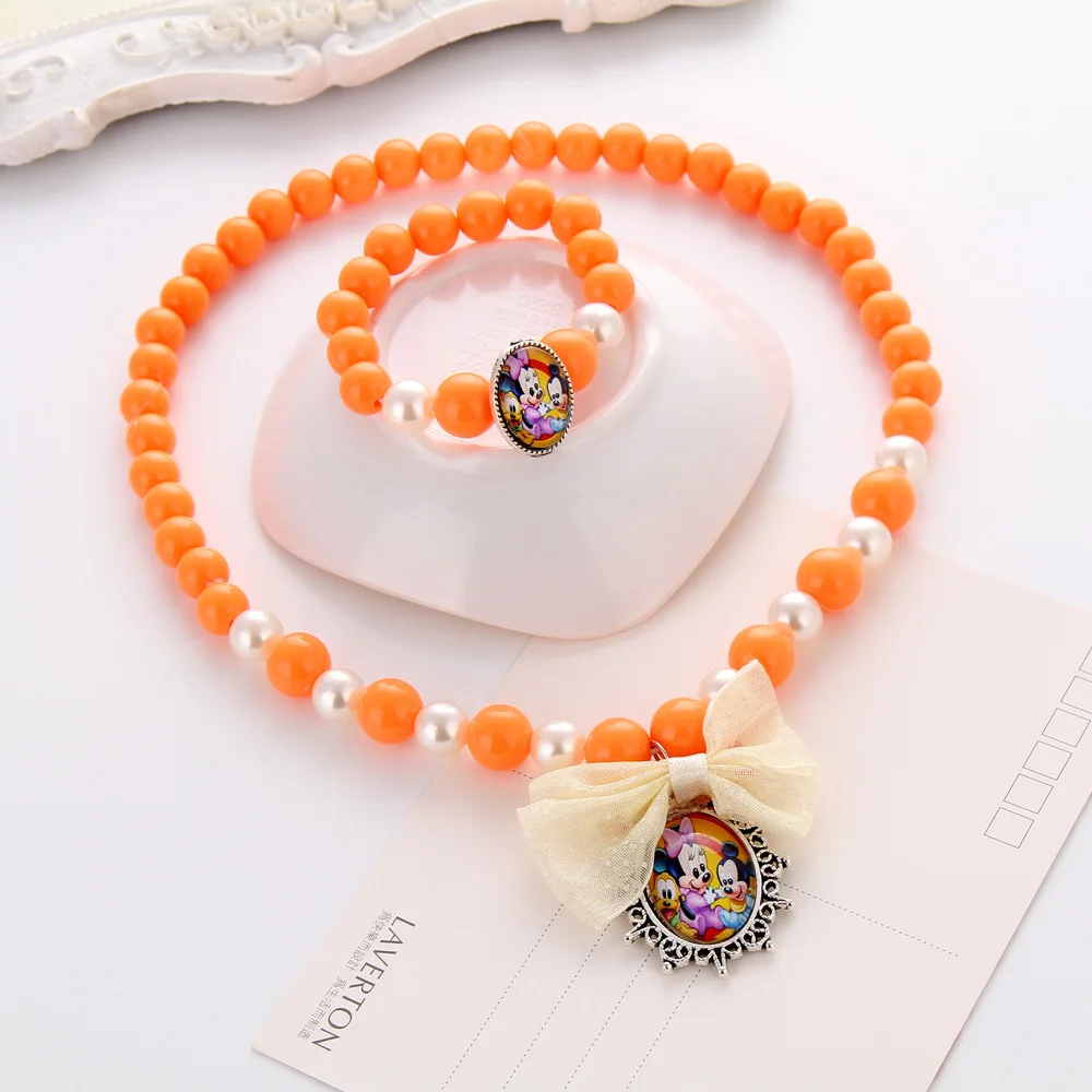 Детское ожерелье с мультяшными героями Диснея принцессы + браслет аксессуары