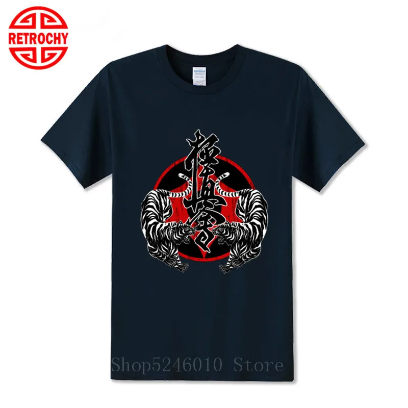 Футболка Shotokan Karate новинка Kanji винтажная Kyokushin Tiger Мужская футболка с коротким