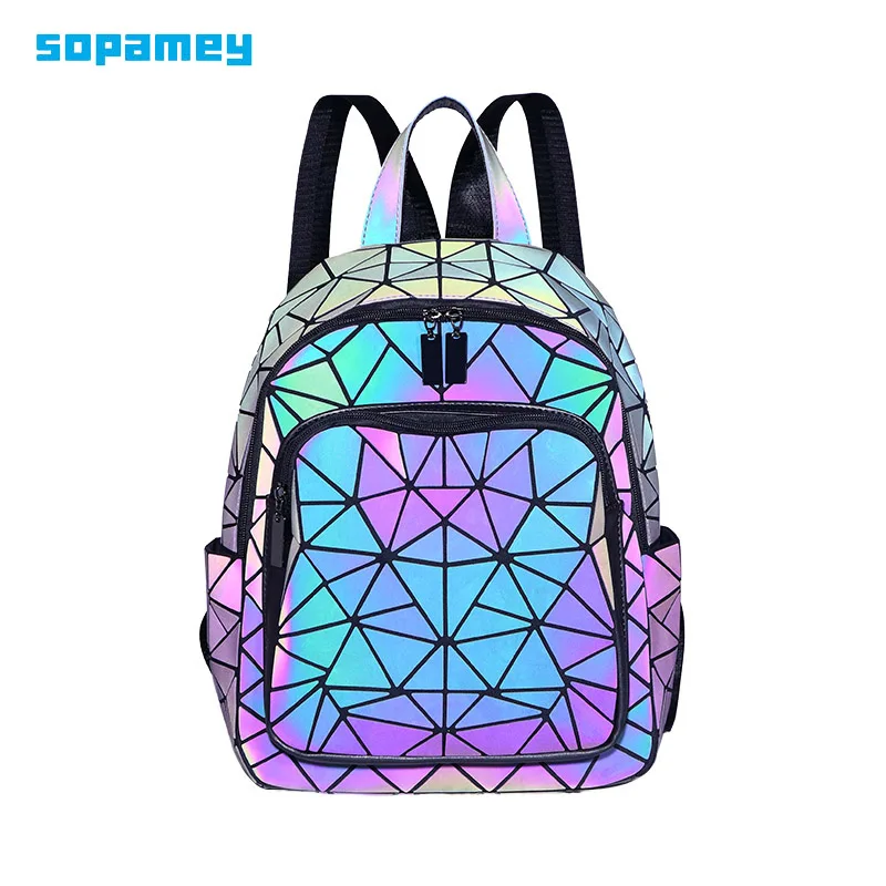

Модный Светящийся рюкзак для женщин, клетчатые мужские рюкзаки с геометрическим рисунком, сумки для девочек-подростков, школьный ранец с го...